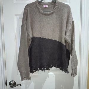 Pink Lily colorblock sweater Sz L drop shoulder distressed cuff / hem